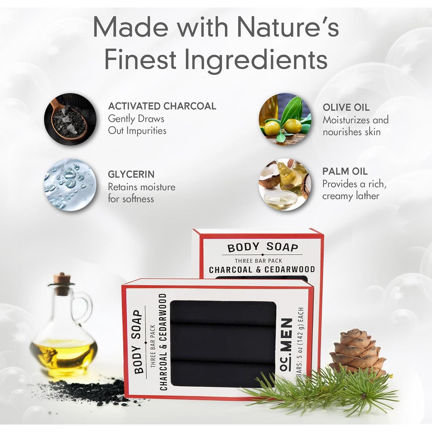 Jabón de Barra Olivia Care 100% Natural - Carbón Activado y Cedro - Set de 3 x 141.75 g