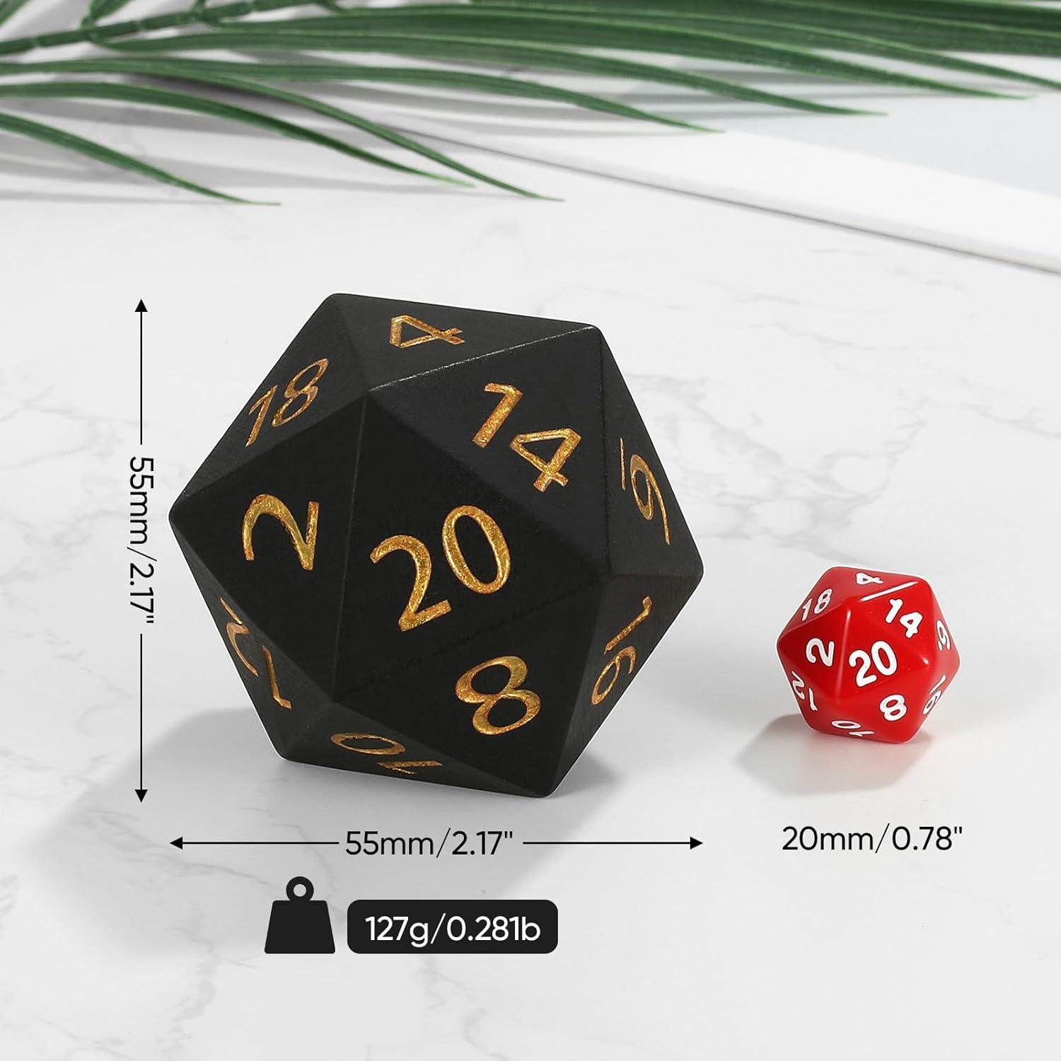 Dado D20 Gigante de 55mm MHJ - Resina para RPG y D&D Negro