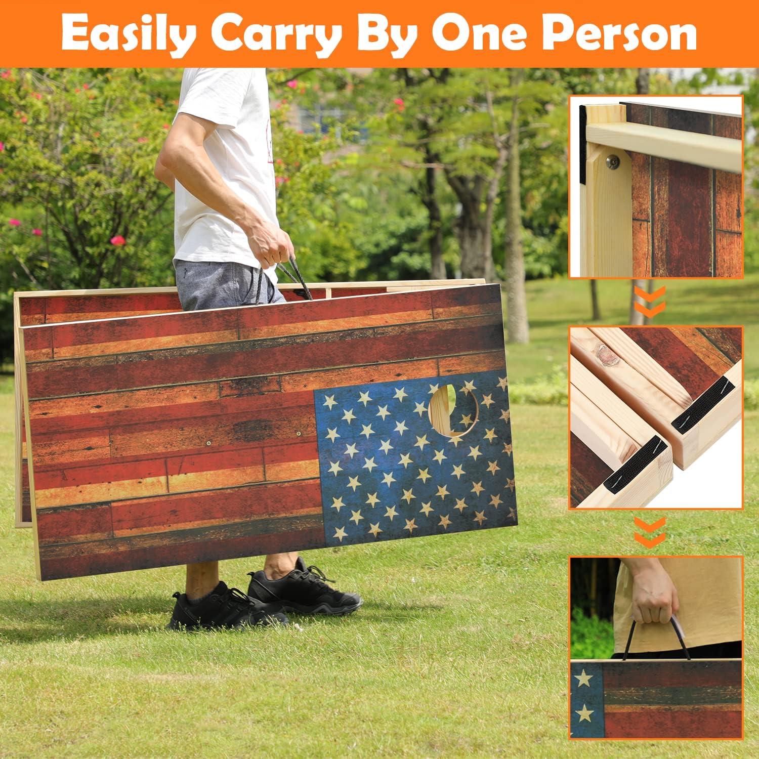 Juego de Cornhole OOFIT de Madera Sólida 2x4m con 8 Bolsas