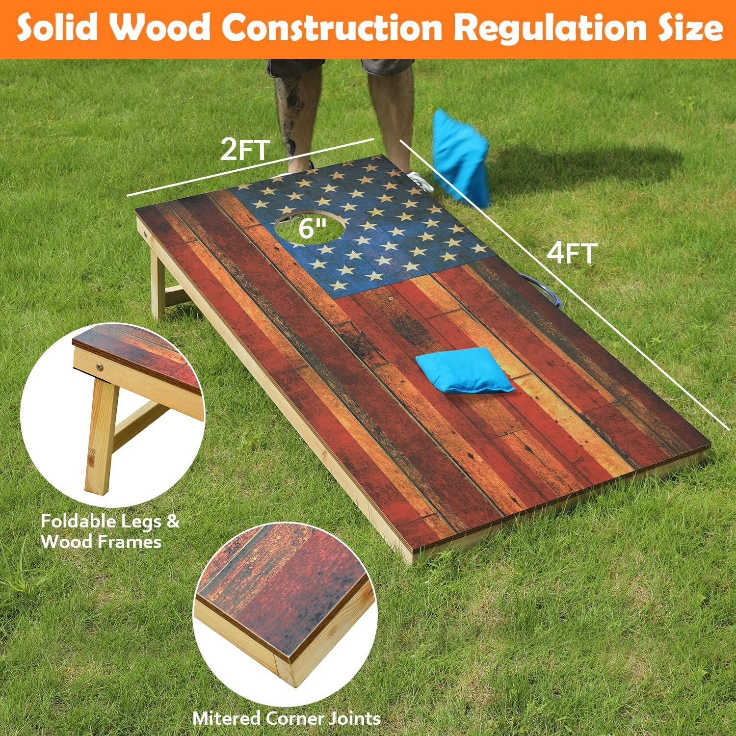 Juego de Cornhole OOFIT de Madera Sólida 2x4m con 8 Bolsas