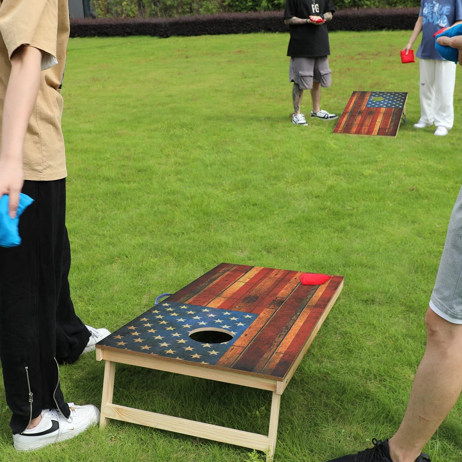 Juego de Cornhole OOFIT de Madera Sólida 2x4m con 8 Bolsas
