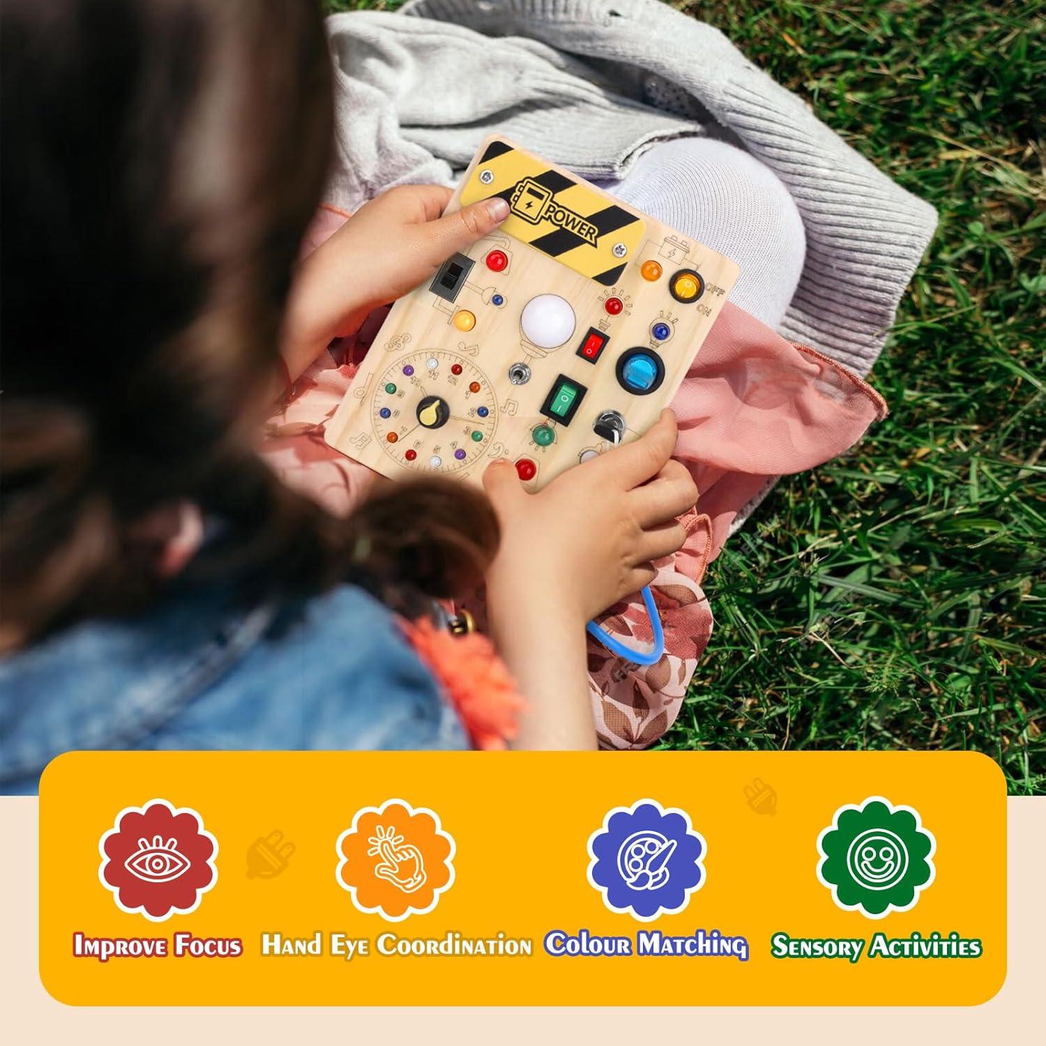 Tablero Ocupado Montessori CGS con 11 Interruptores LED 17x13.5cm