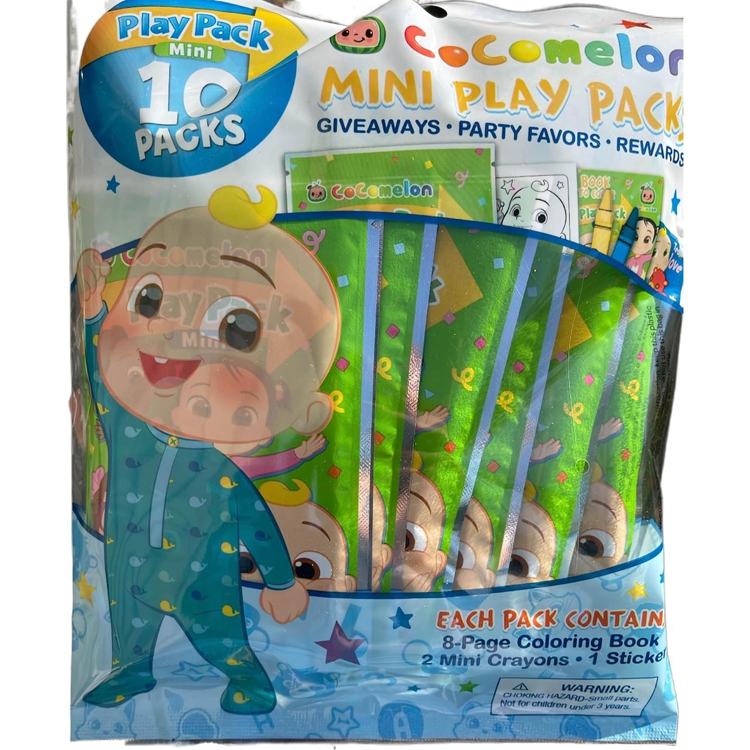 Paquete de Juego Cocomelon - 10 Mini Paquetes con Libro y Crayones