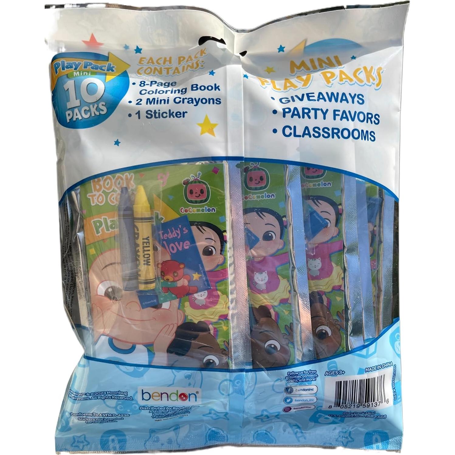 Paquete de Juego Cocomelon - 10 Mini Paquetes con Libro y Crayones