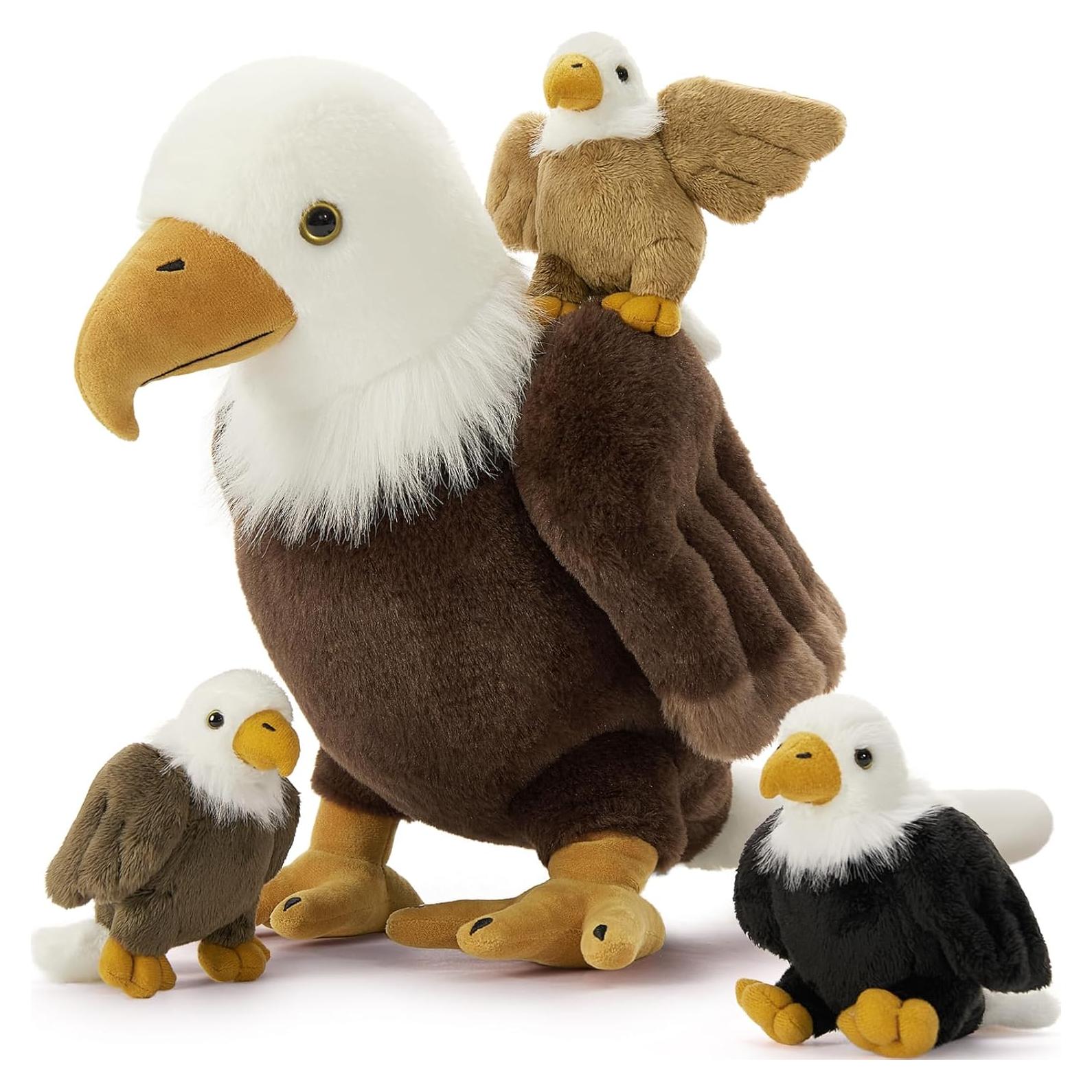 Juguete de Peluche Águila Calva Mamá con 3 Bebés 45 cm