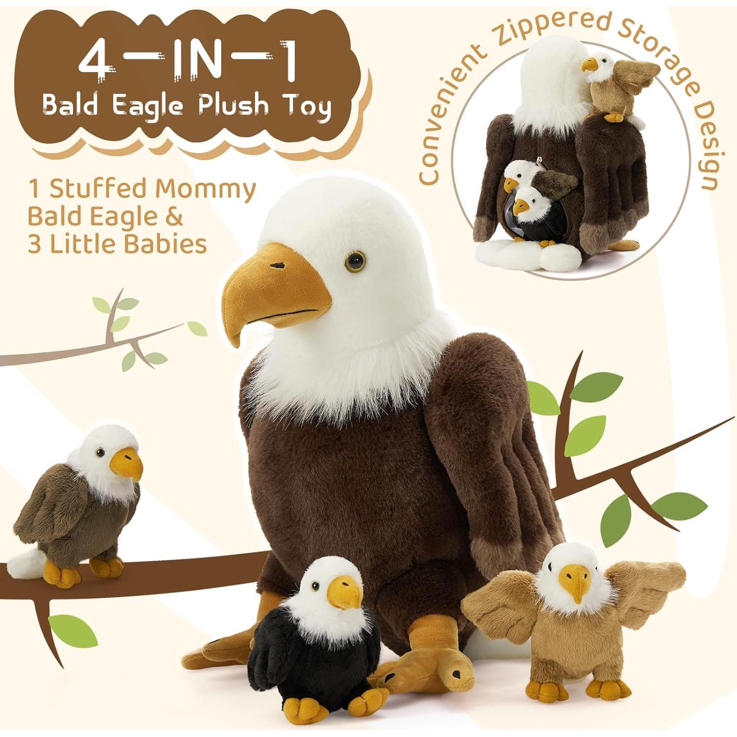 Juguete de Peluche Águila Calva Mamá con 3 Bebés 45 cm