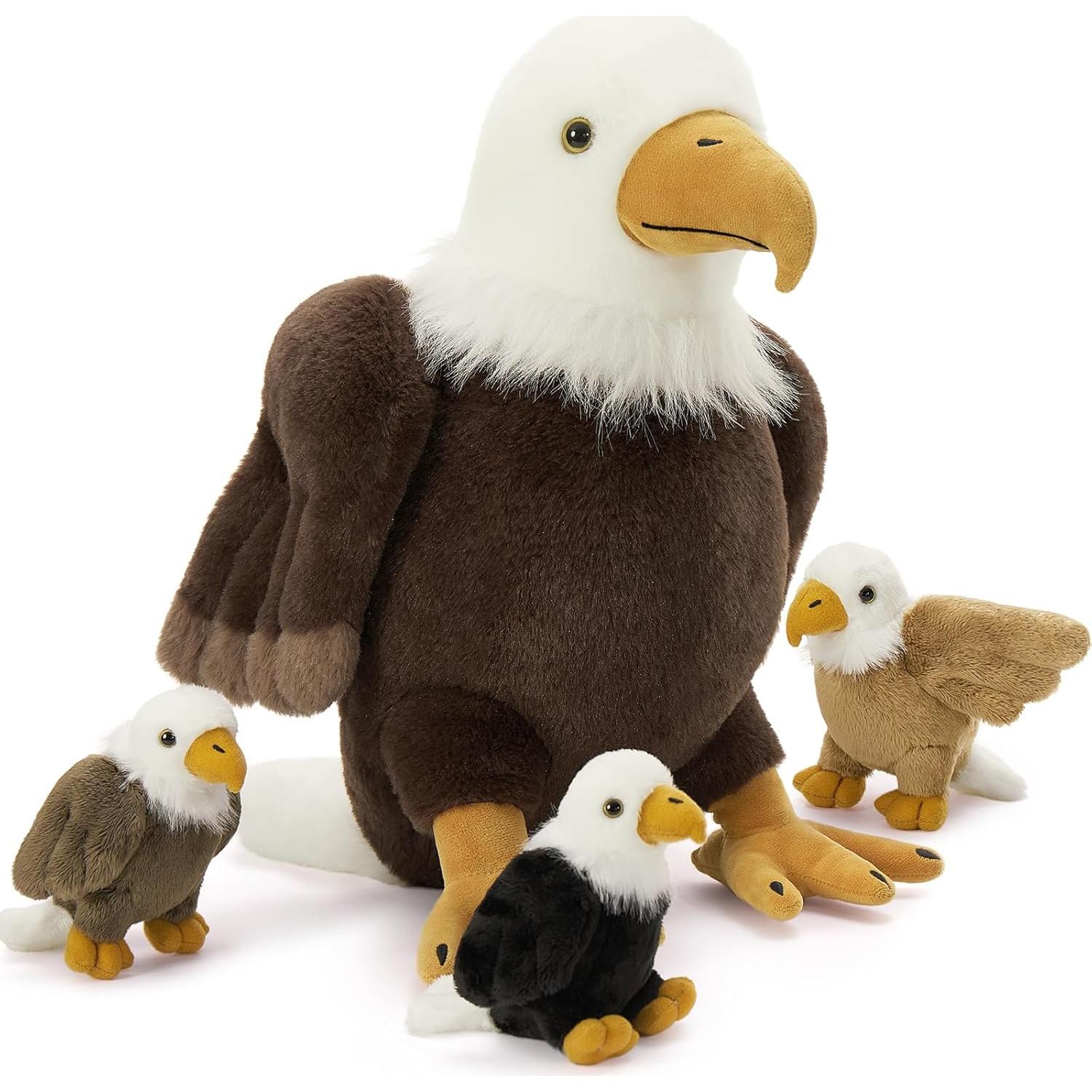 Juguete de Peluche Águila Calva Mamá con 3 Bebés 45 cm