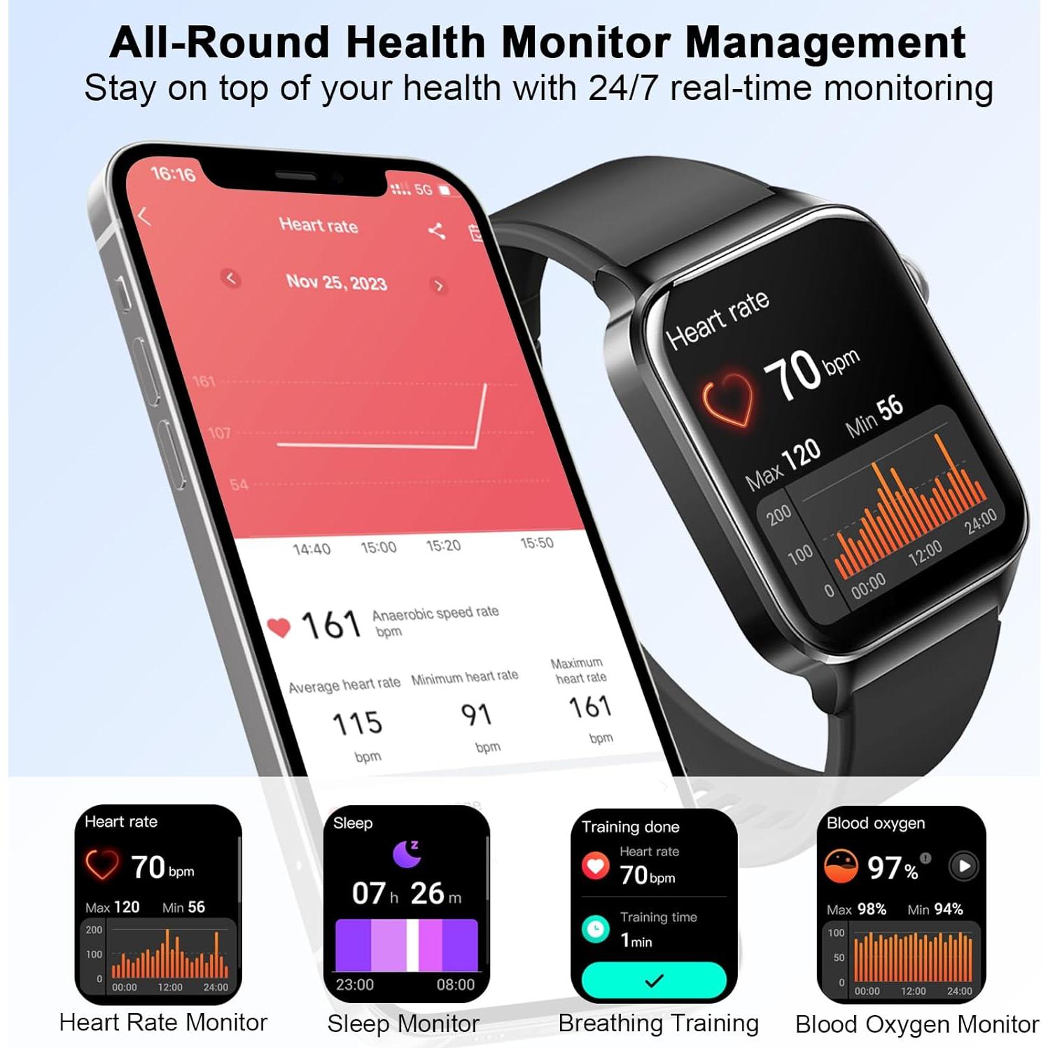 Reloj Inteligente Motast 1.85" HD, 113 Modos, IP68, Llamadas