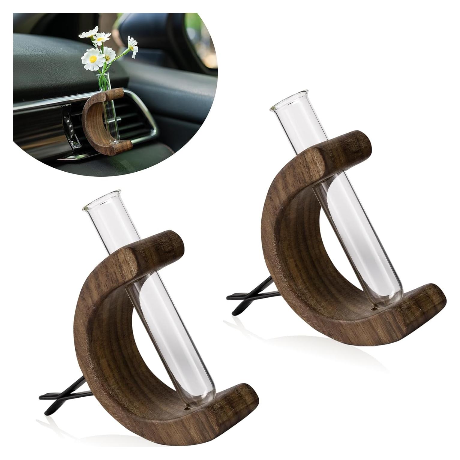 Clip de Flor para Auto Rislobx con Vaso de Vidrio 2pcs