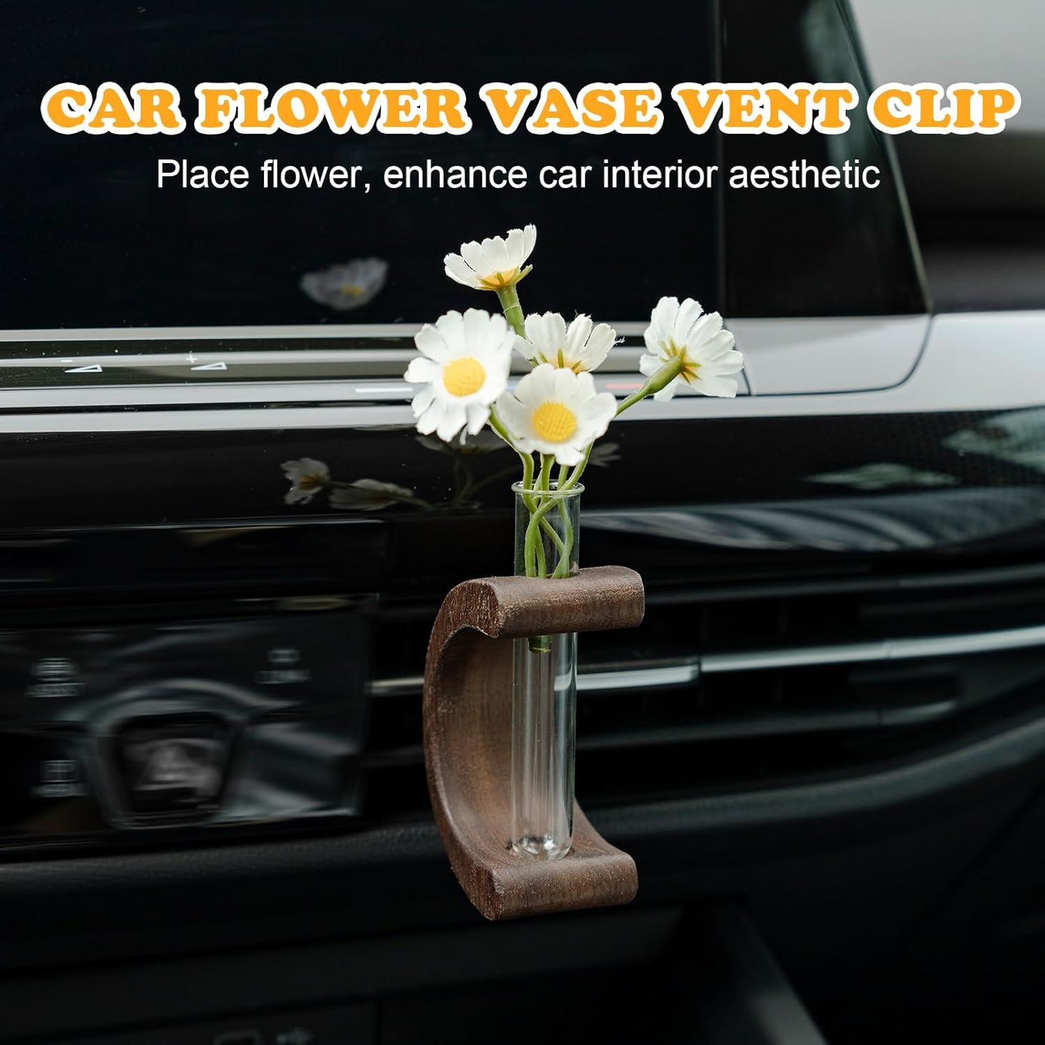 Clip de Flor para Auto Rislobx con Vaso de Vidrio 2pcs