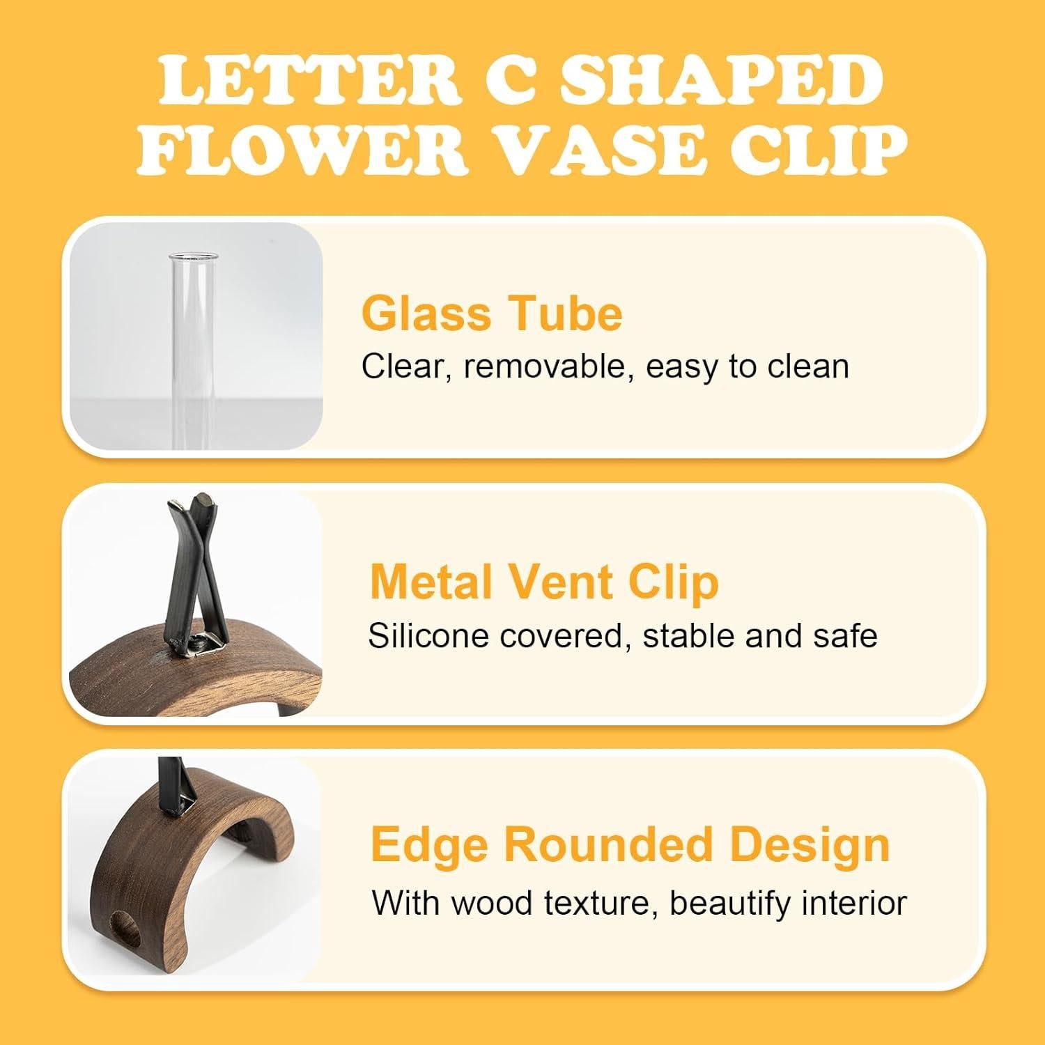 Clip de Flor para Auto Rislobx con Vaso de Vidrio 2pcs