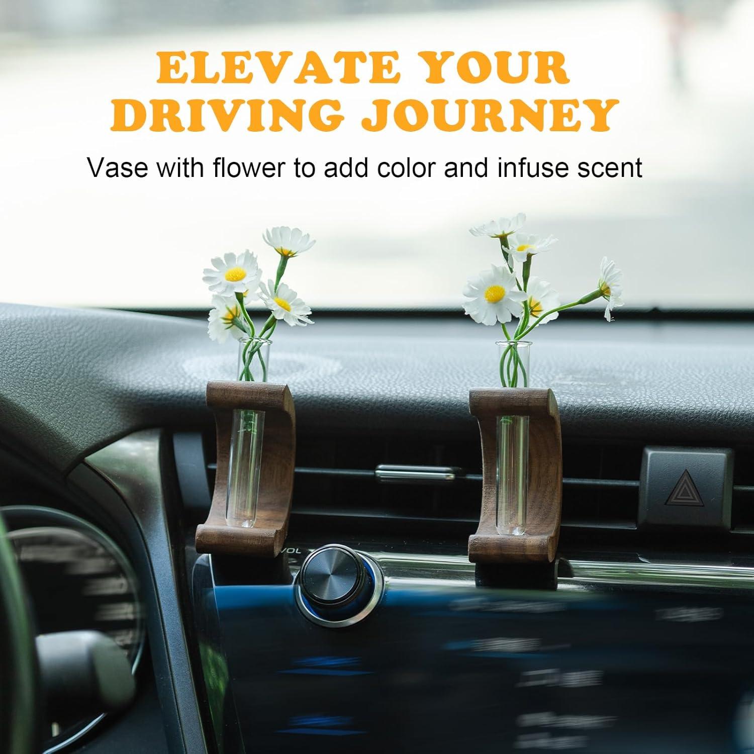 Clip de Flor para Auto Rislobx con Vaso de Vidrio 2pcs