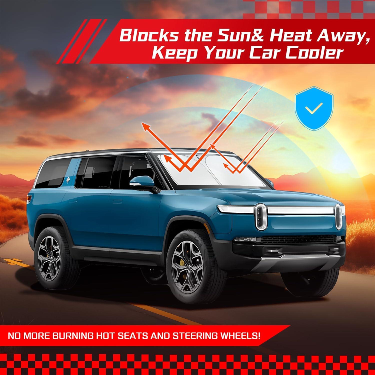 ARISMOTOR Windshield Sun Shade for Rivian R1S 2022-2025 2026, Custom Fit Foldable Front Window Sunshade Sun Visor Protector, Block UV Rays Keep Your Car Cooler