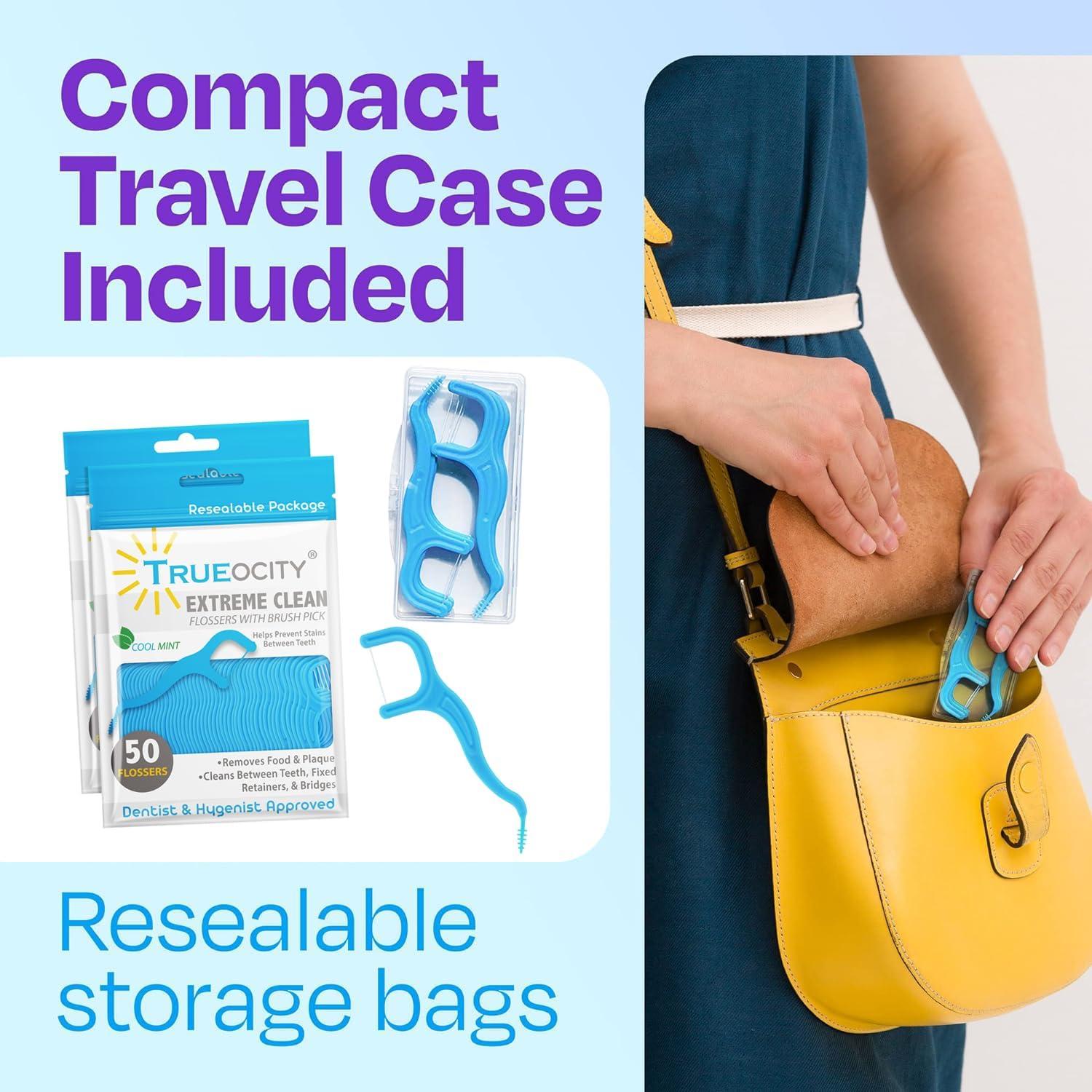 Hilos Dentales Trueocity 2 en 1 con Palillos - 100 Unidades