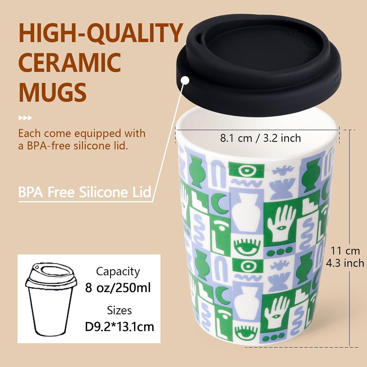 Taza de Café Cerámica Reutilizable ALYC 250ml Doble Pared Verde