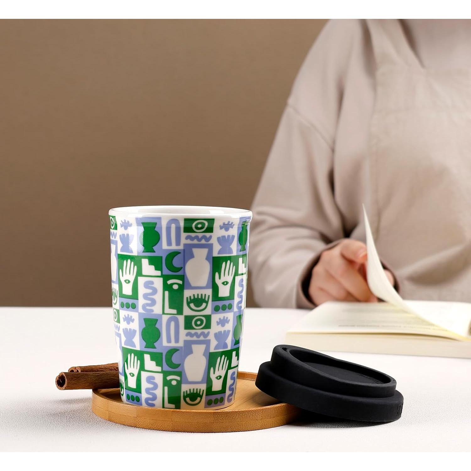 Taza de Café Cerámica Reutilizable ALYC 250ml Doble Pared Verde