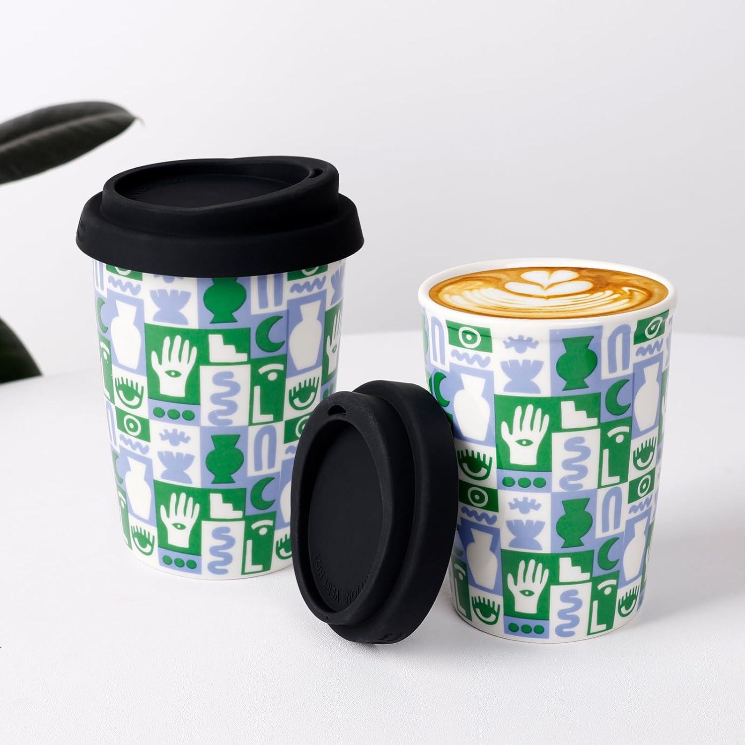 Taza de Café Cerámica Reutilizable ALYC 250ml Doble Pared Verde
