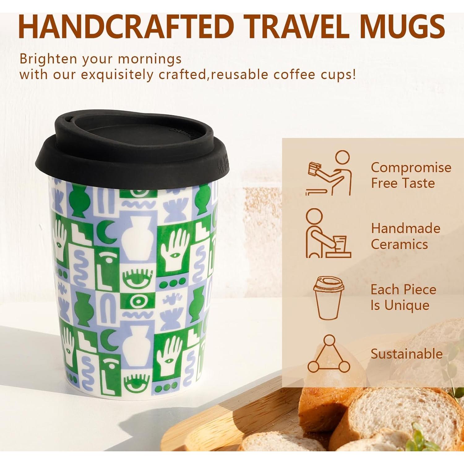 Taza de Café Cerámica Reutilizable ALYC 250ml Doble Pared Verde