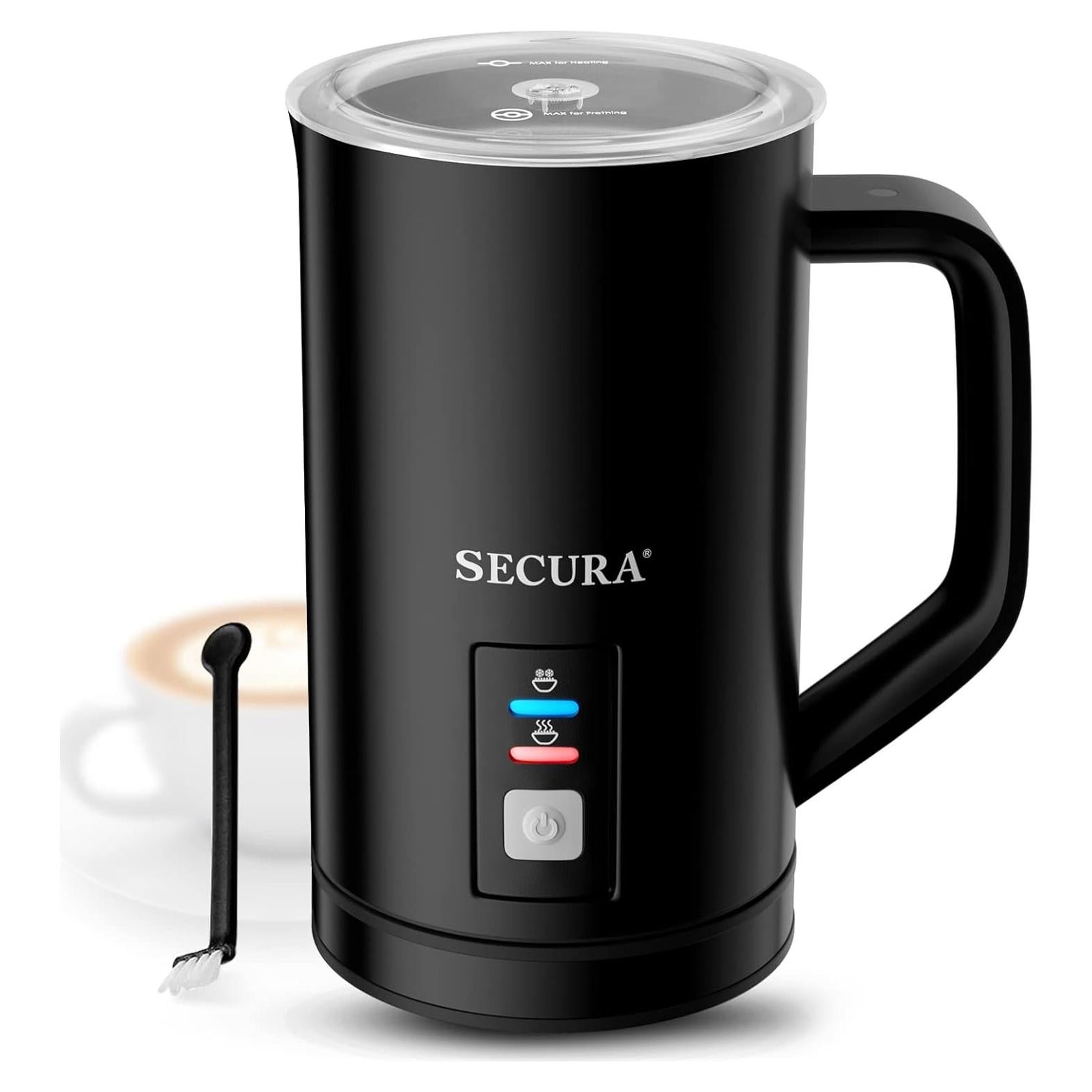 Espumador de Leche Secura Eléctrico 250ml Acero Inoxidable Negro