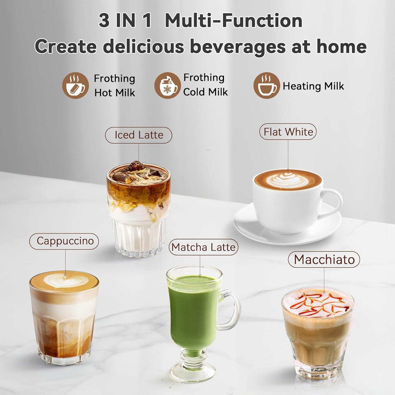 Espumador de Leche Secura Eléctrico 250ml Acero Inoxidable Negro