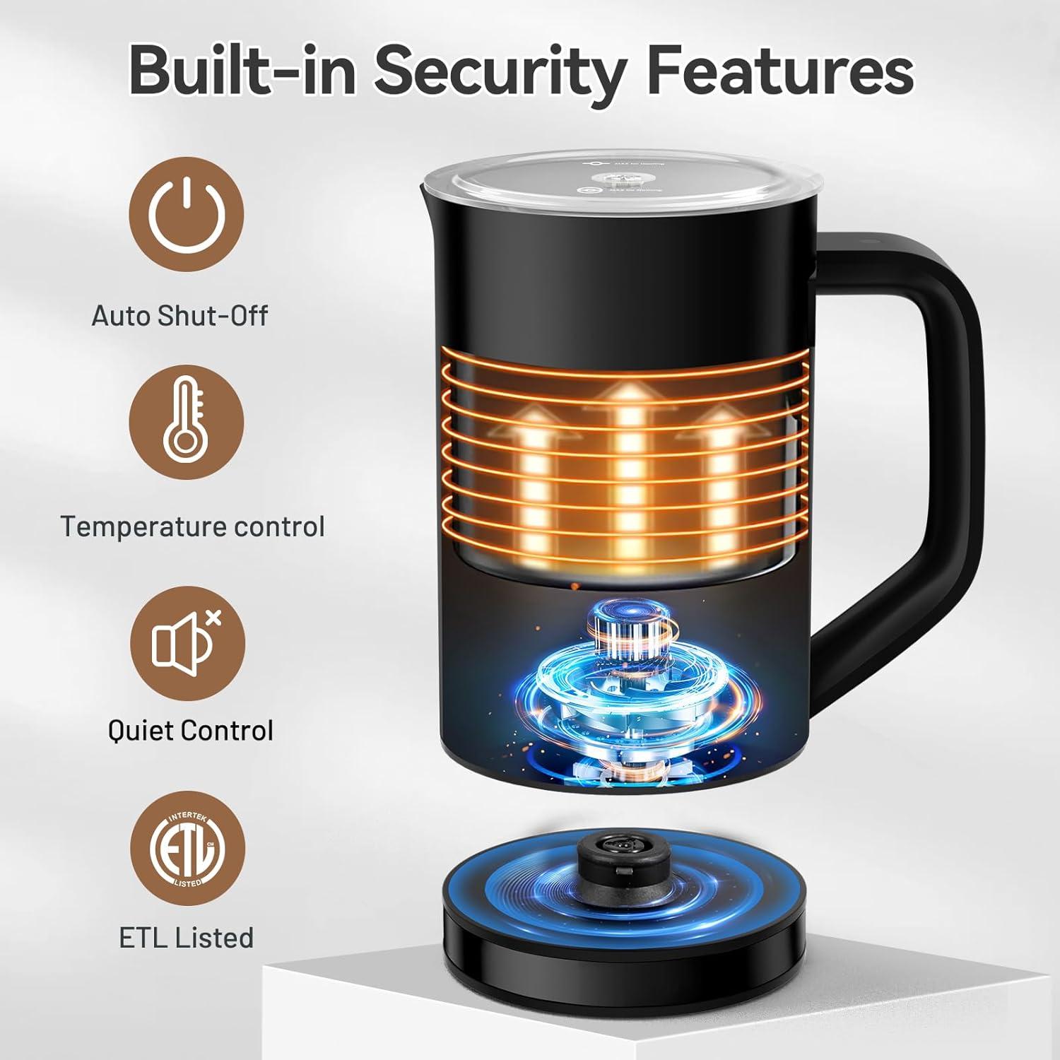 Espumador de Leche Secura Eléctrico 250ml Acero Inoxidable Negro