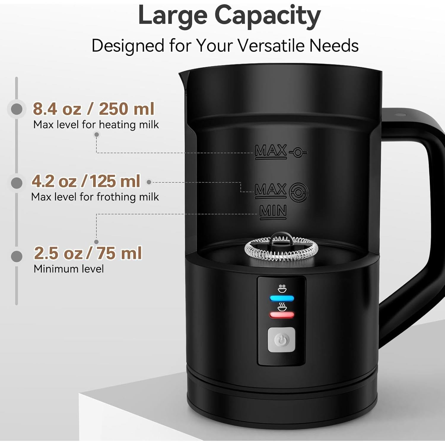 Espumador de Leche Secura Eléctrico 250ml Acero Inoxidable Negro