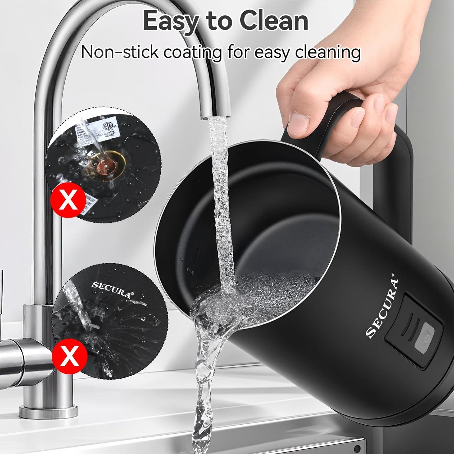 Espumador de Leche Secura Eléctrico 250ml Acero Inoxidable Negro