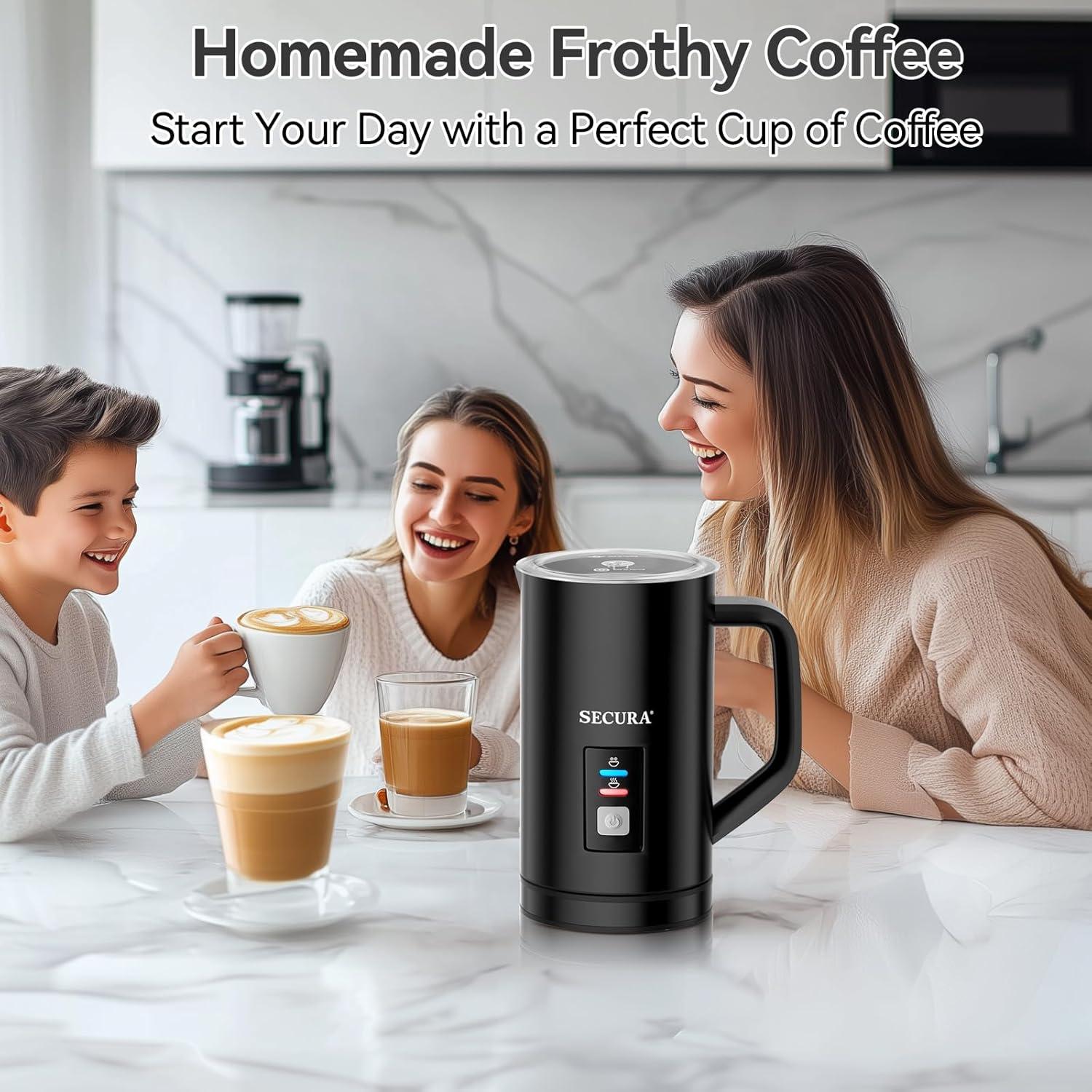 Espumador de Leche Secura Eléctrico 250ml Acero Inoxidable Negro