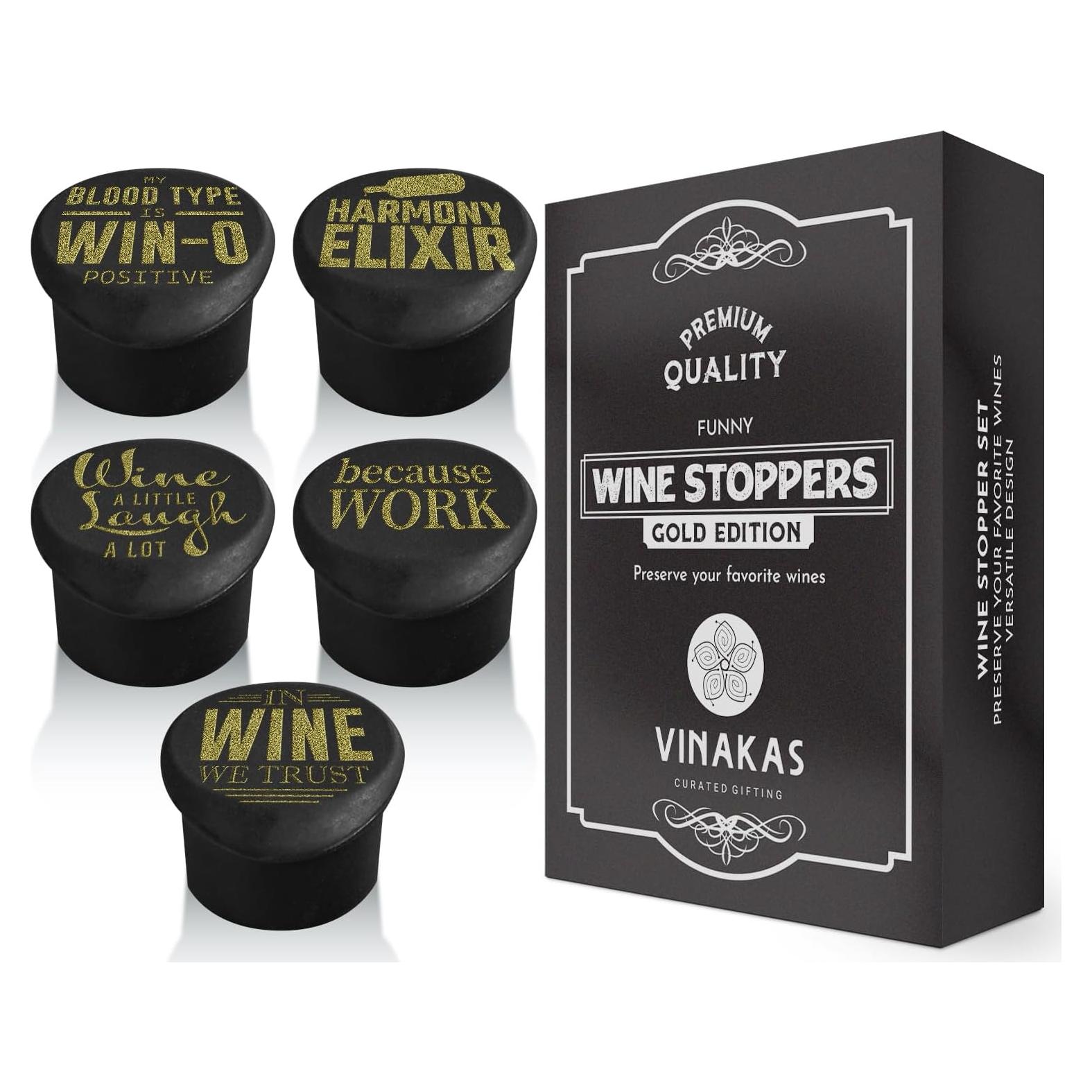 Juego de 5 Tapones de Vino de Silicona EL ÚNICO REGALO