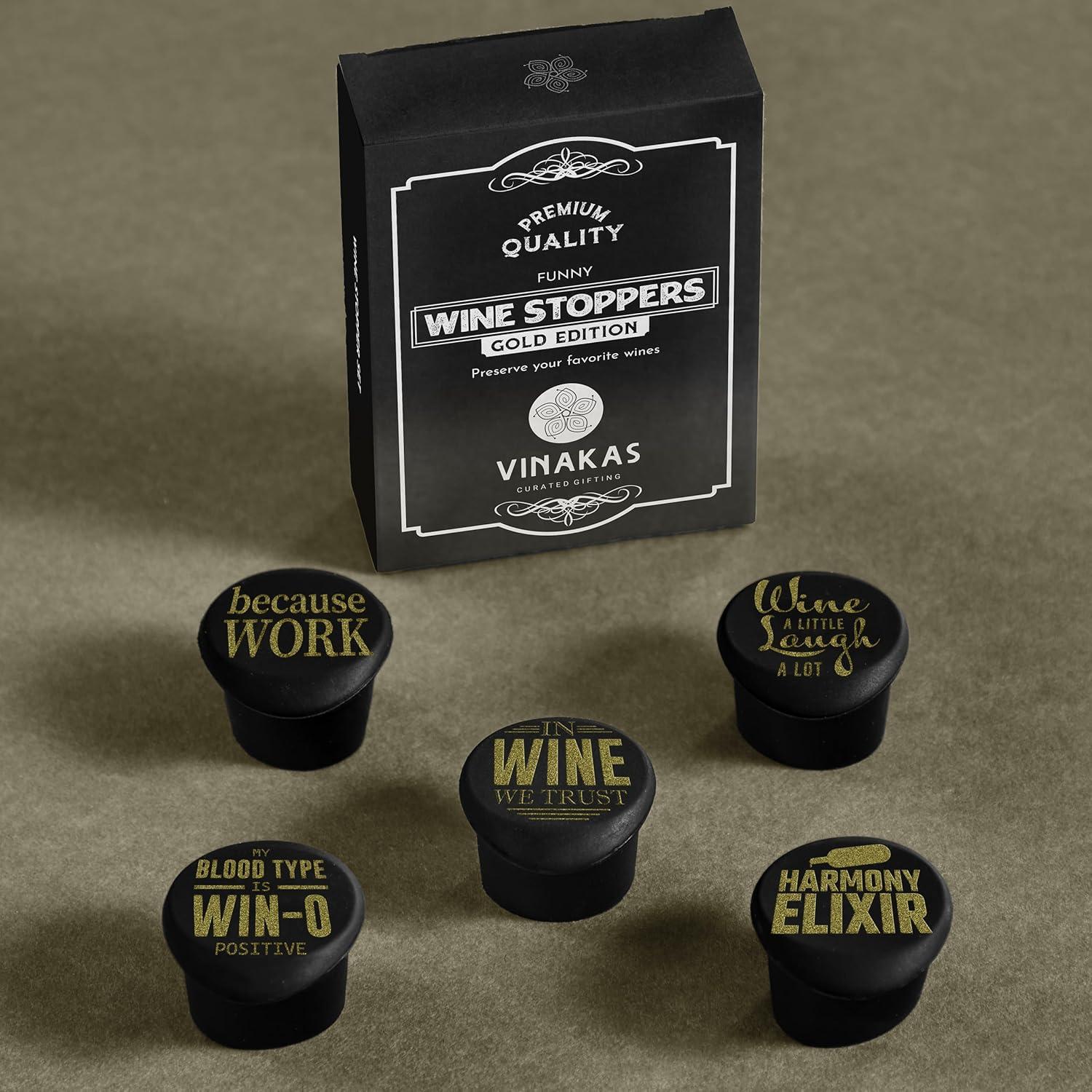 Juego de 5 Tapones de Vino de Silicona EL ÚNICO REGALO