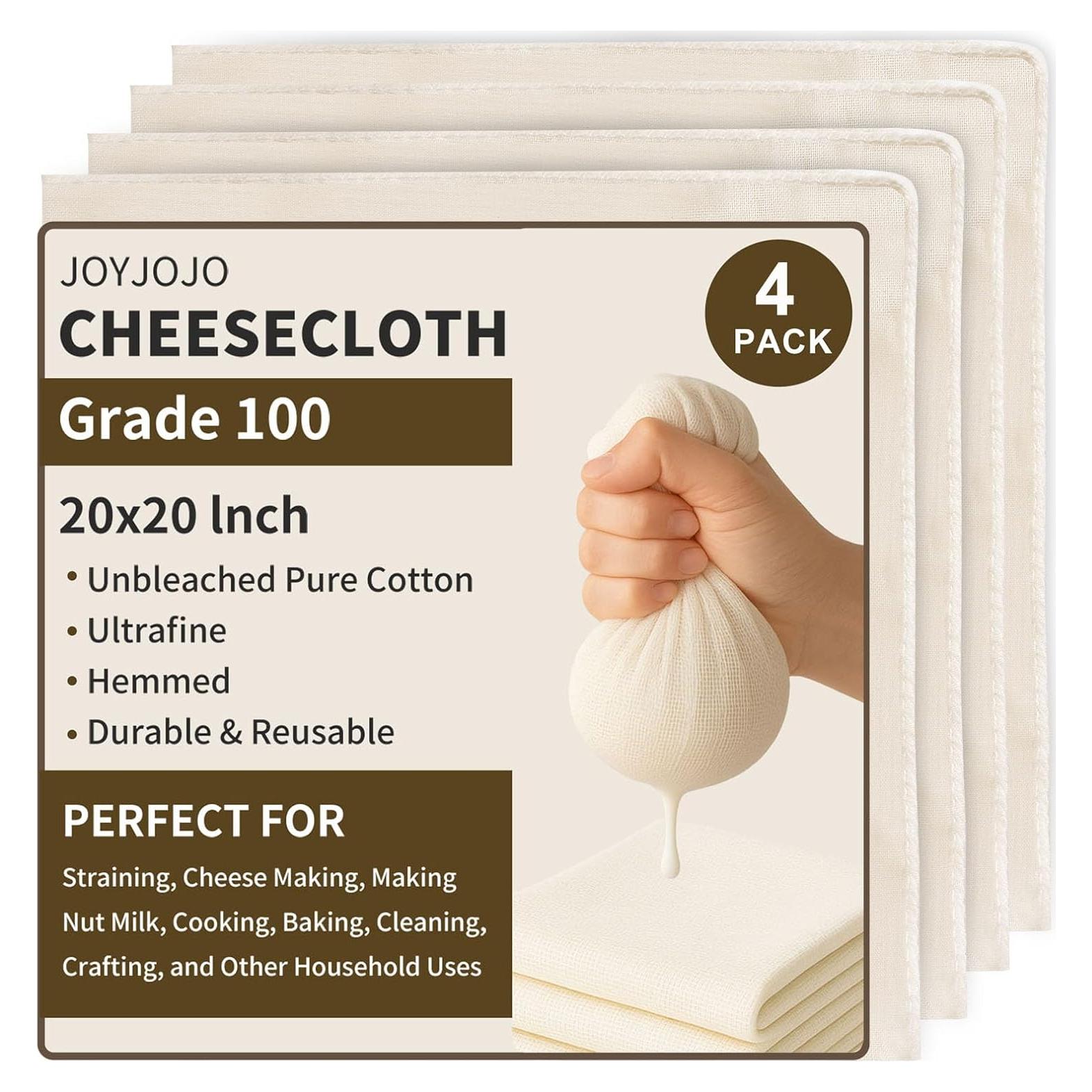 Paquete de 4 telas de queso JOYJOJO 50.8x50.8 cm algodón orgánico