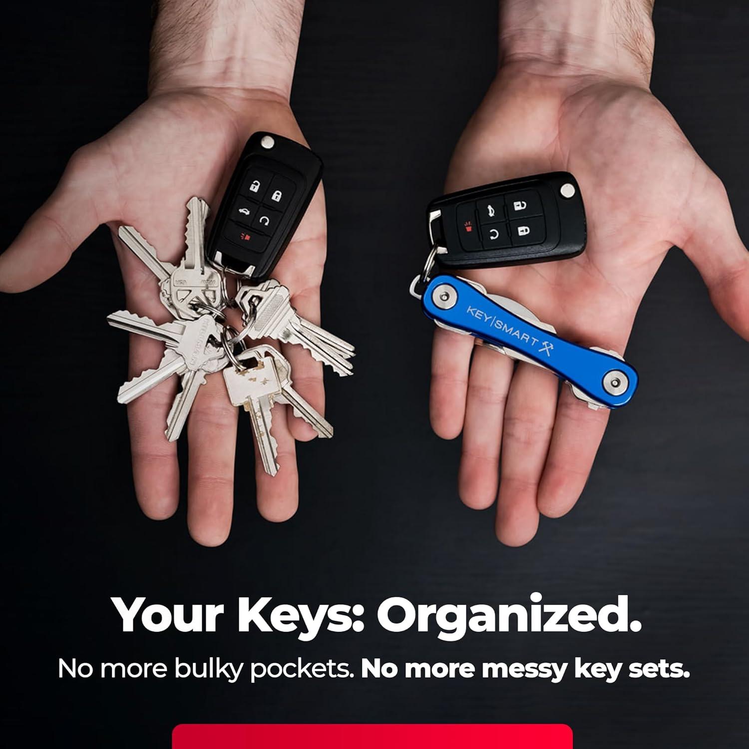 KeySmart Rugged - Organizador de llaves EDC azul, acero inoxidable