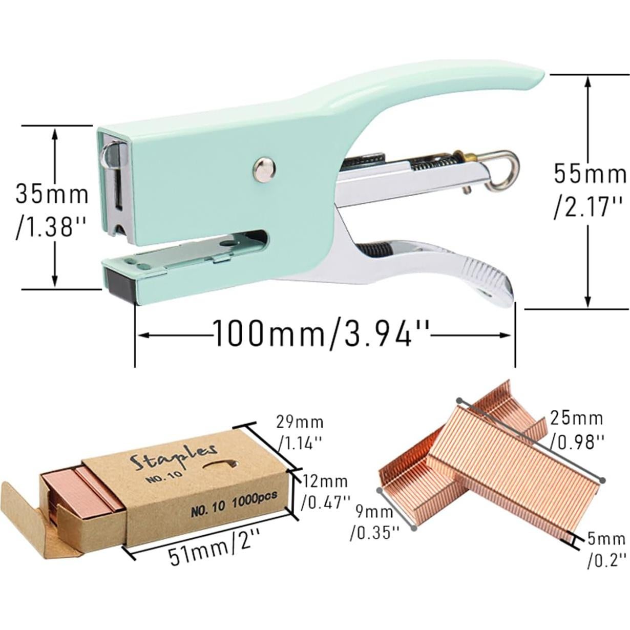 Grapadora de Pinzas Verde NatSumeBasics con 1000 Grapas Rosa