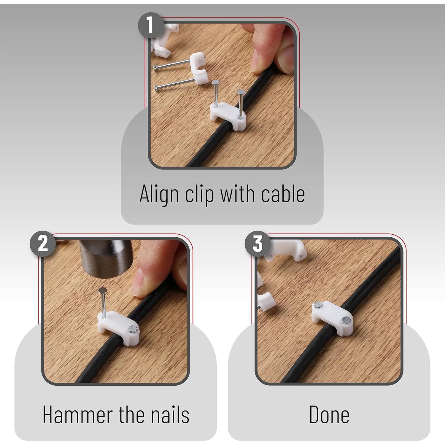 Clips de Cable Bates 200 pcs 12mm Blanco para Pared