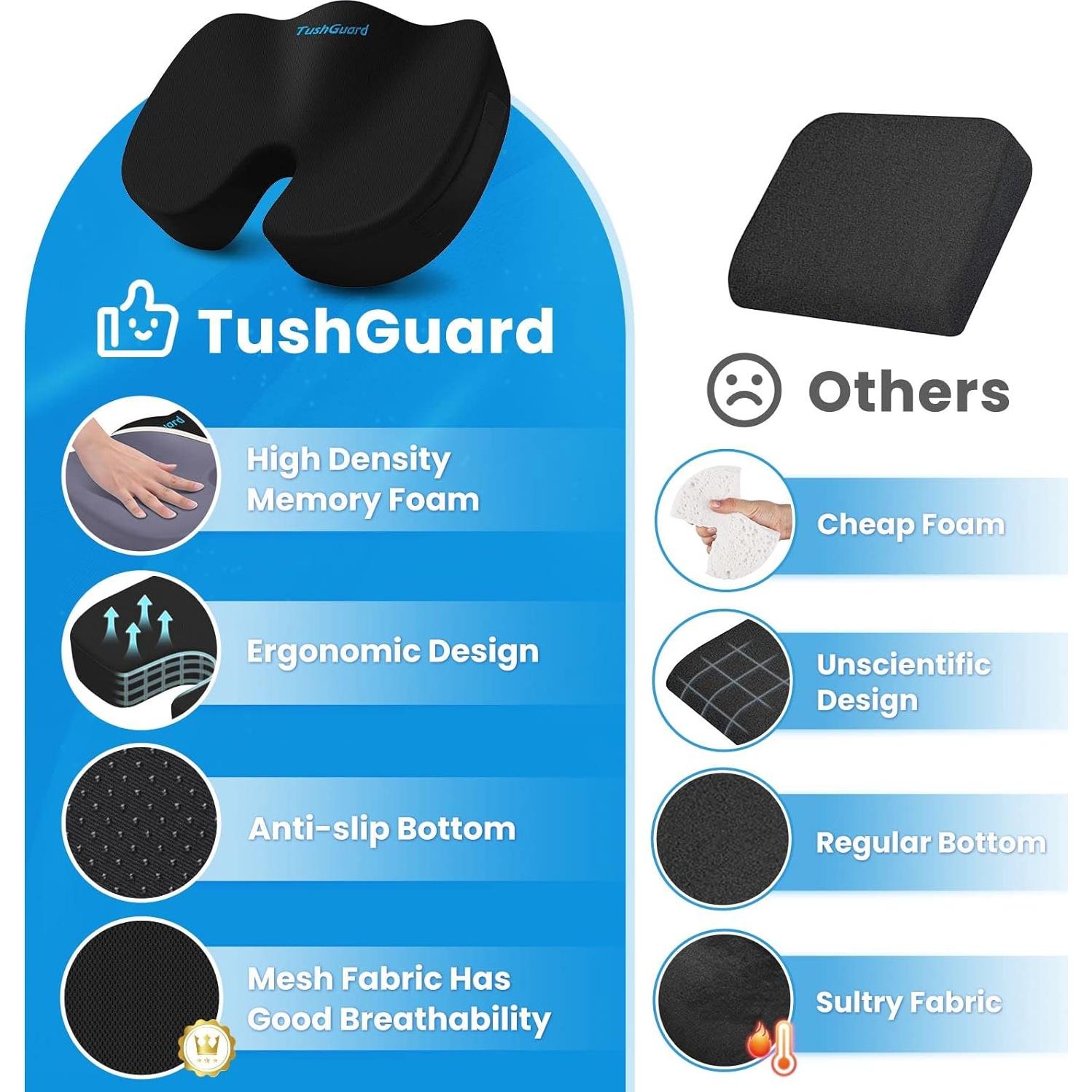 Cojín de Asiento TushGuard Espuma Viscoelástica Negro Grande