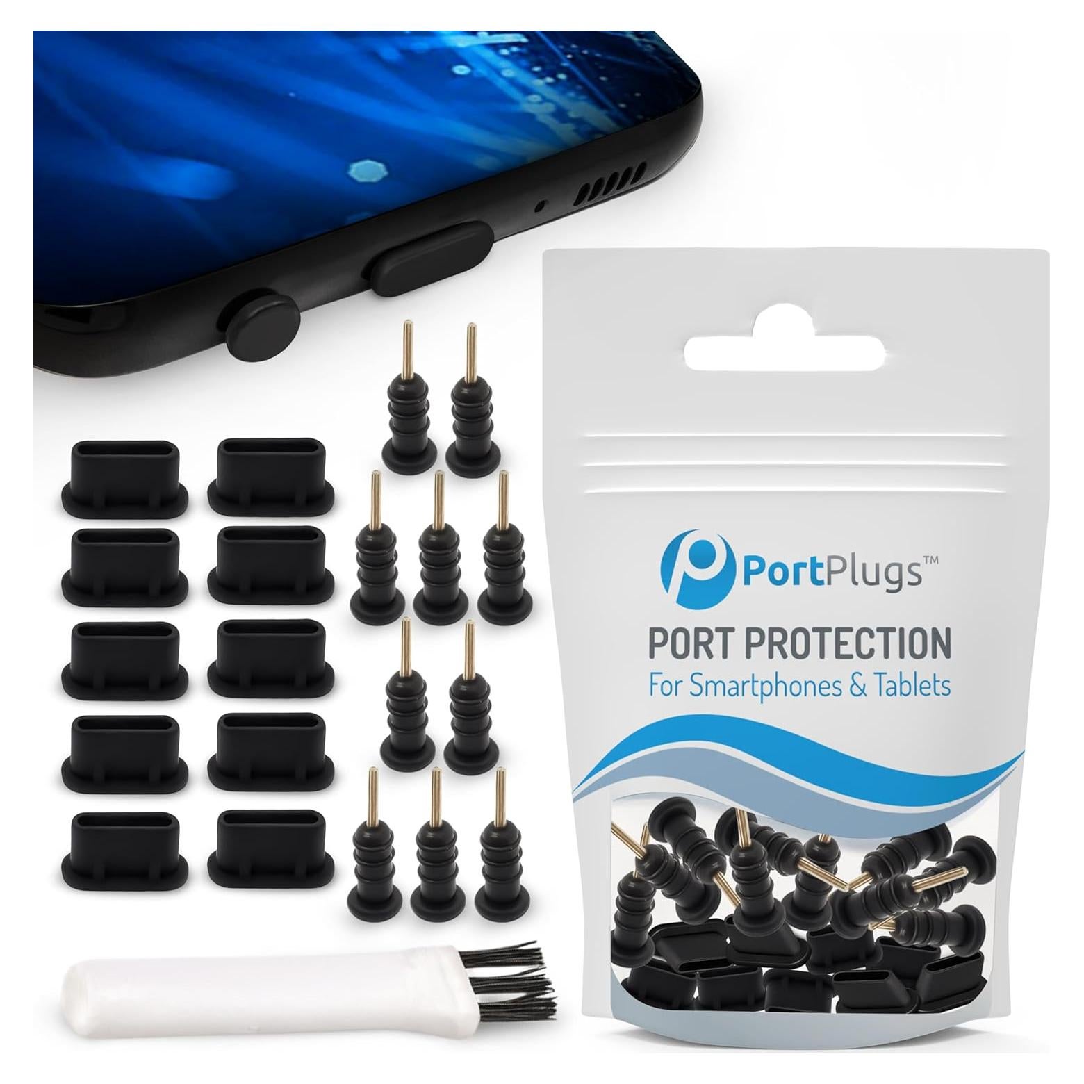 Tapones Antipolvo USB-C PortPlugs - 10 Pares Negros