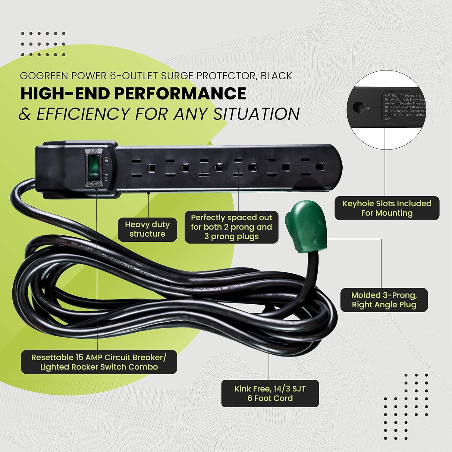 Protector contra Sobretensiones GoGreen Power GG-16106MSBK 6 Salidas