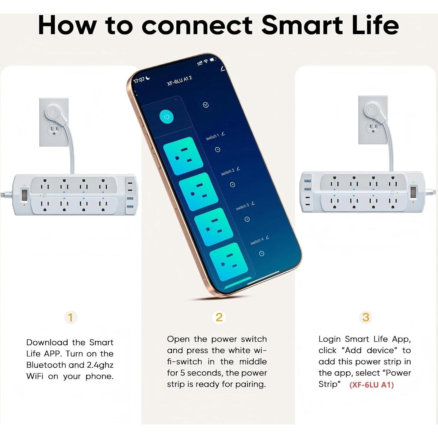 Regleta Inteligente Yozisital 8 Salidas 4 USB 1200J Protección