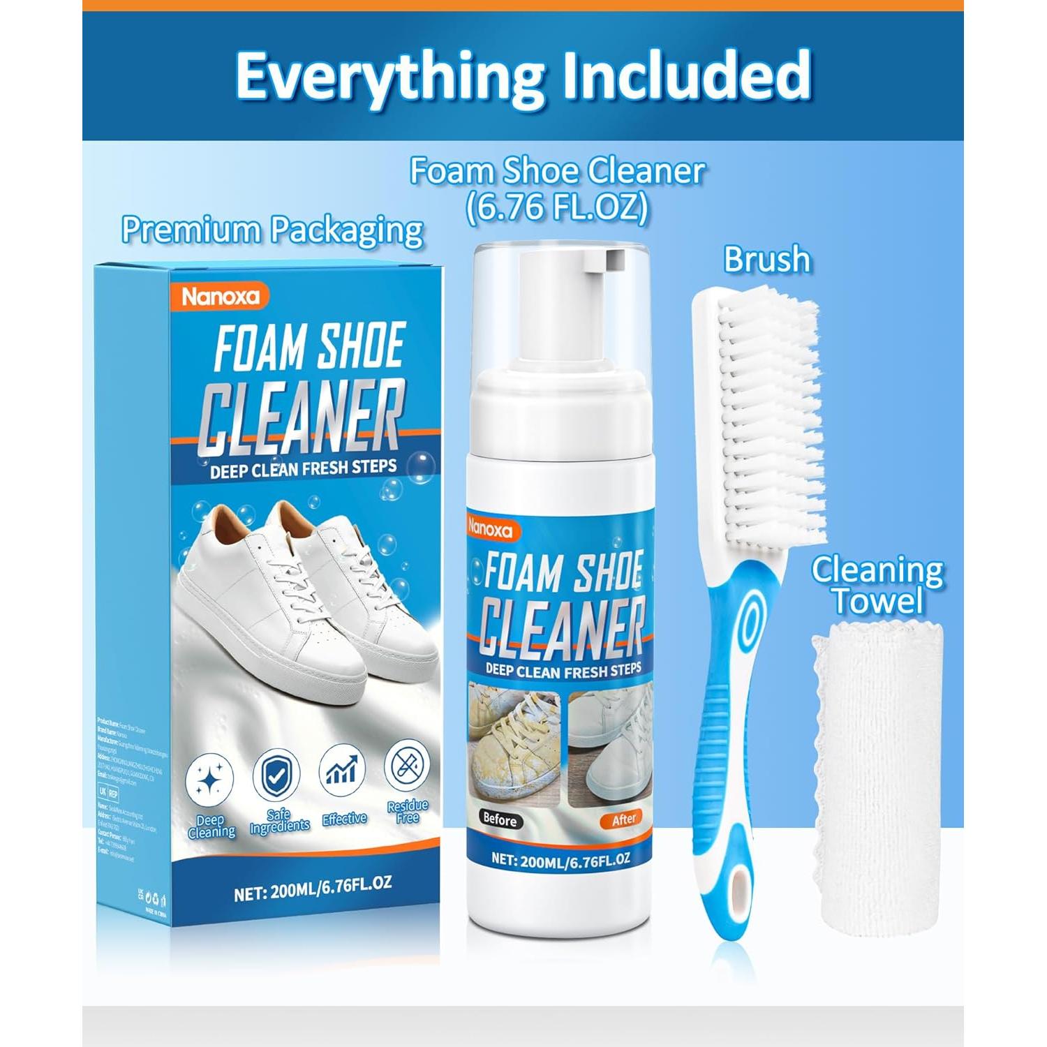 Kit de Limpieza de Zapatos Nanoxa 200ml con Cepillo y Toalla