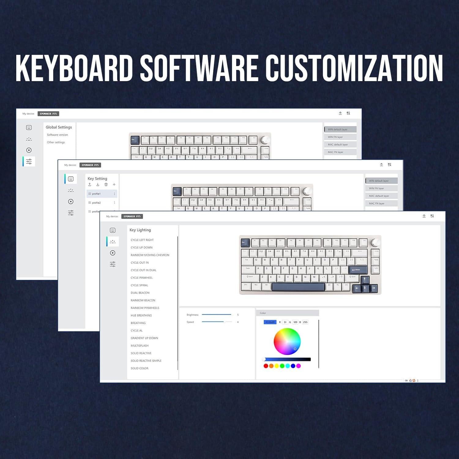 Teclado Mecánico Inalámbrico EPOMAKER P75 Plata RGB