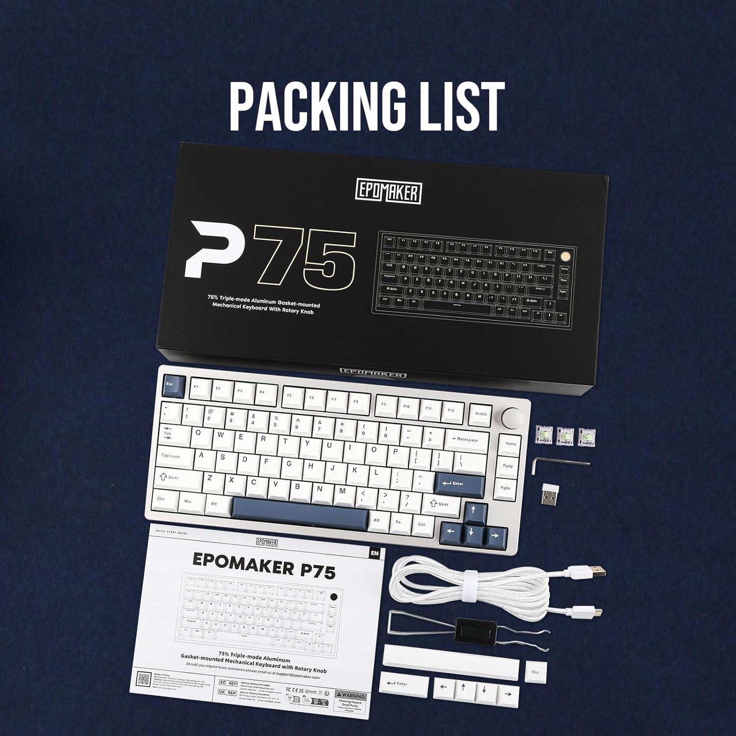 Teclado Mecánico Inalámbrico EPOMAKER P75 Plata RGB