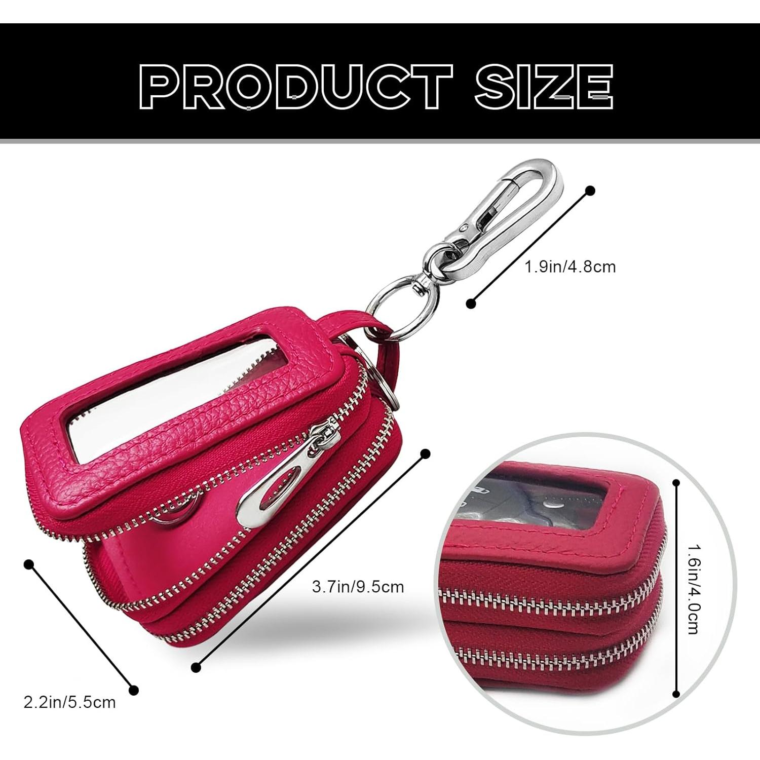 Funda de llavero de coche NTNEV de cuero rojo rosa con cremallera