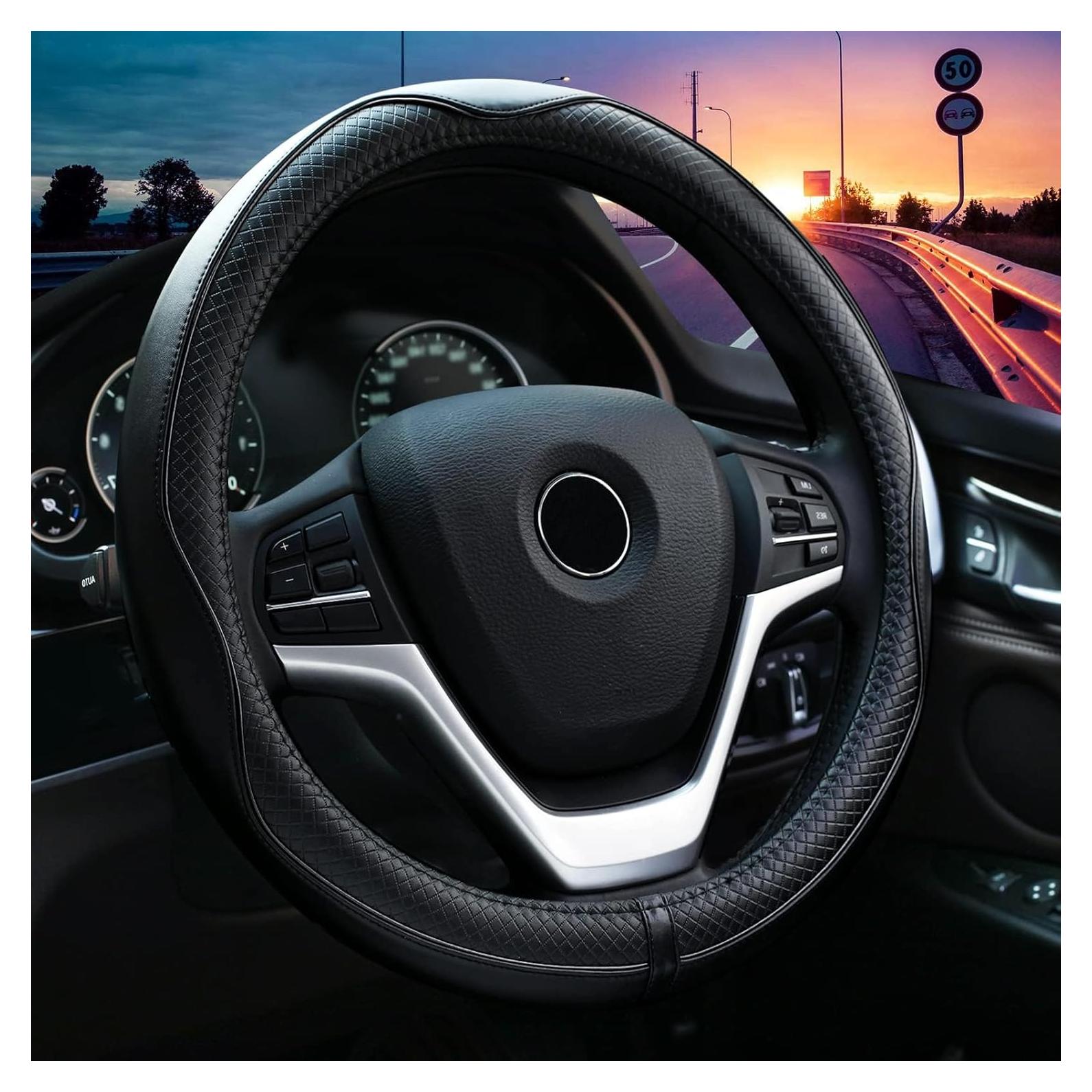 Cubierta de Volante Valleycomfy 37-38 cm Cuero Genuino Antideslizante