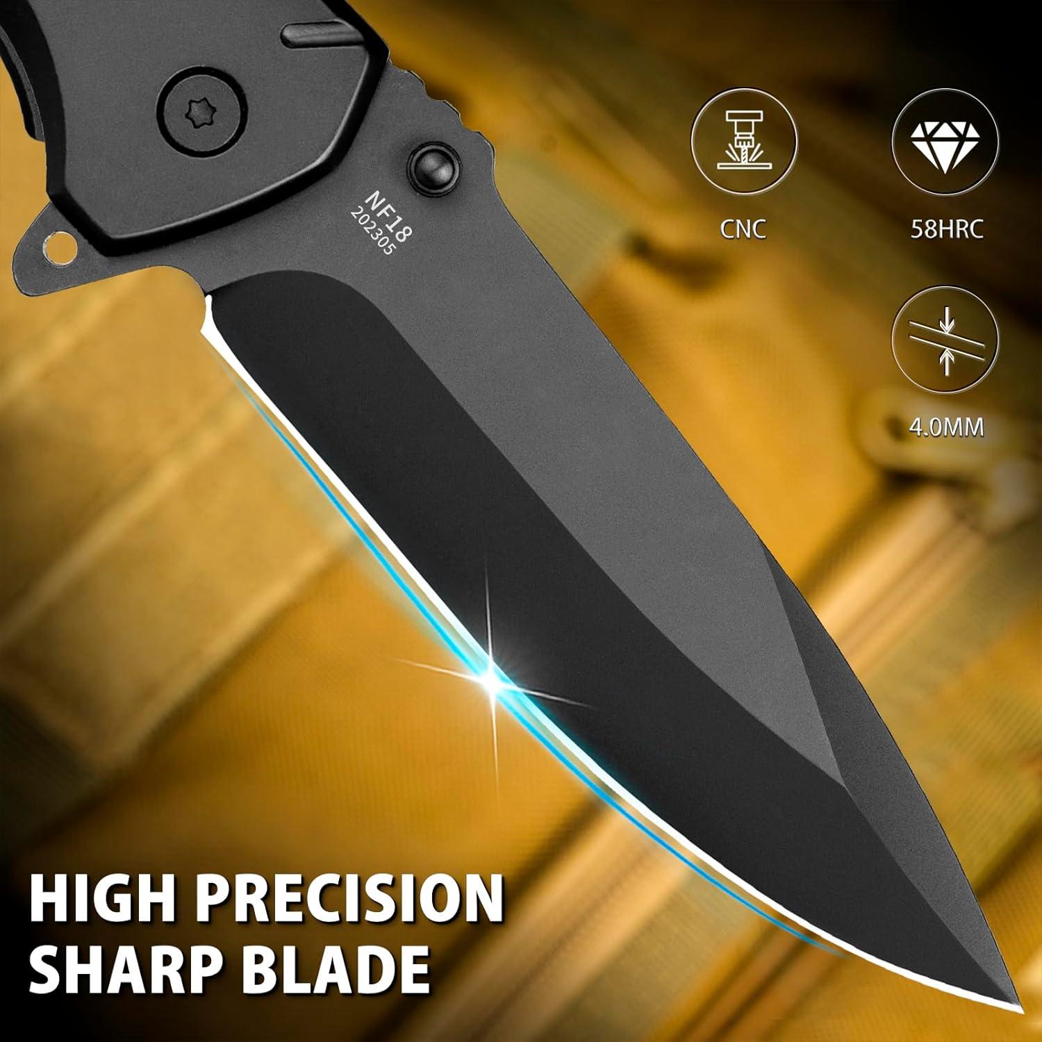 Cuchillo Plegable NedFoss NF18, 3 en 1, 9.7 cm, Supervivencia