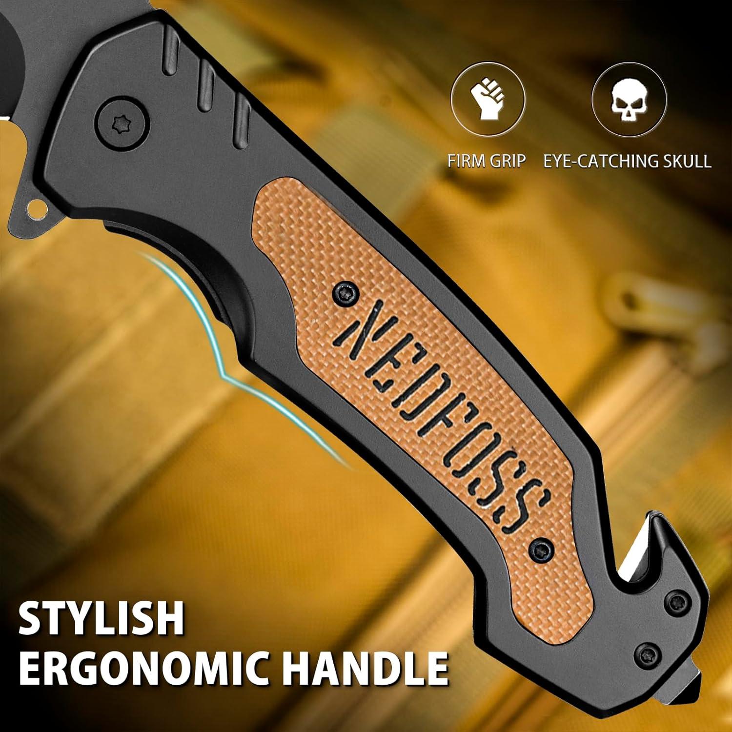 Cuchillo Plegable NedFoss NF18, 3 en 1, 9.7 cm, Supervivencia