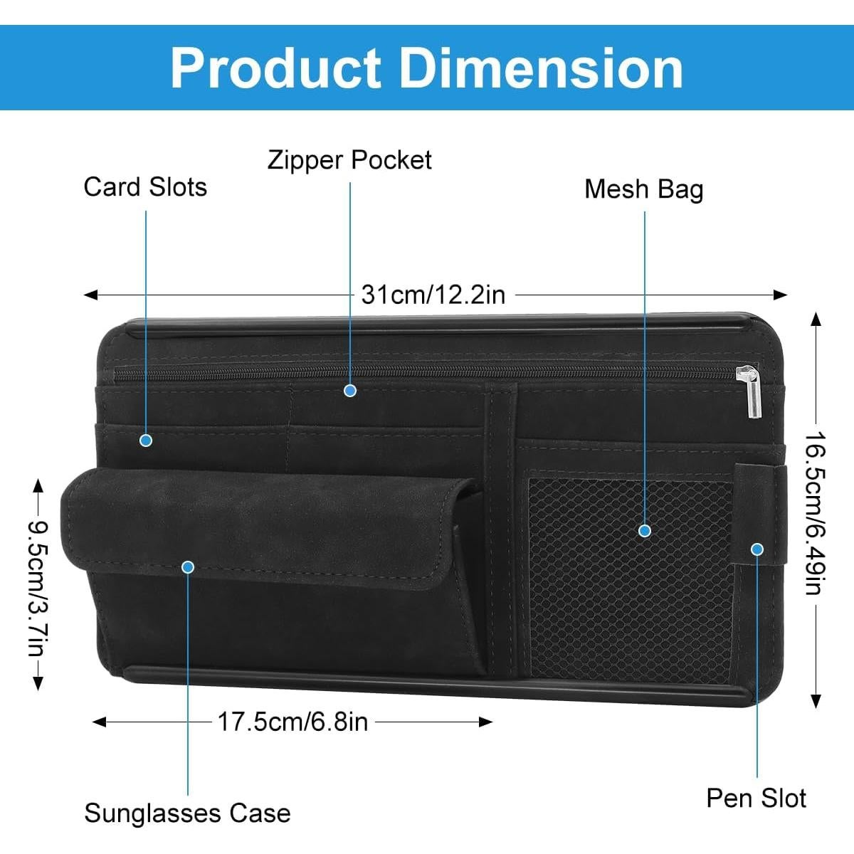 Organizador de Visera de Coche HADEEONG Negro - Multi Bolsillos