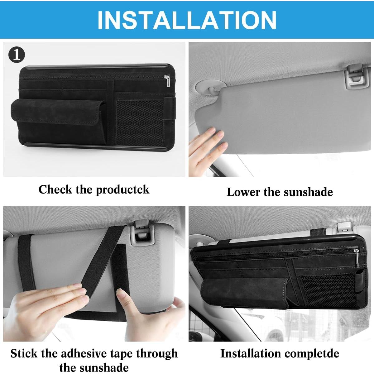 Organizador de Visera de Coche HADEEONG Negro - Multi Bolsillos