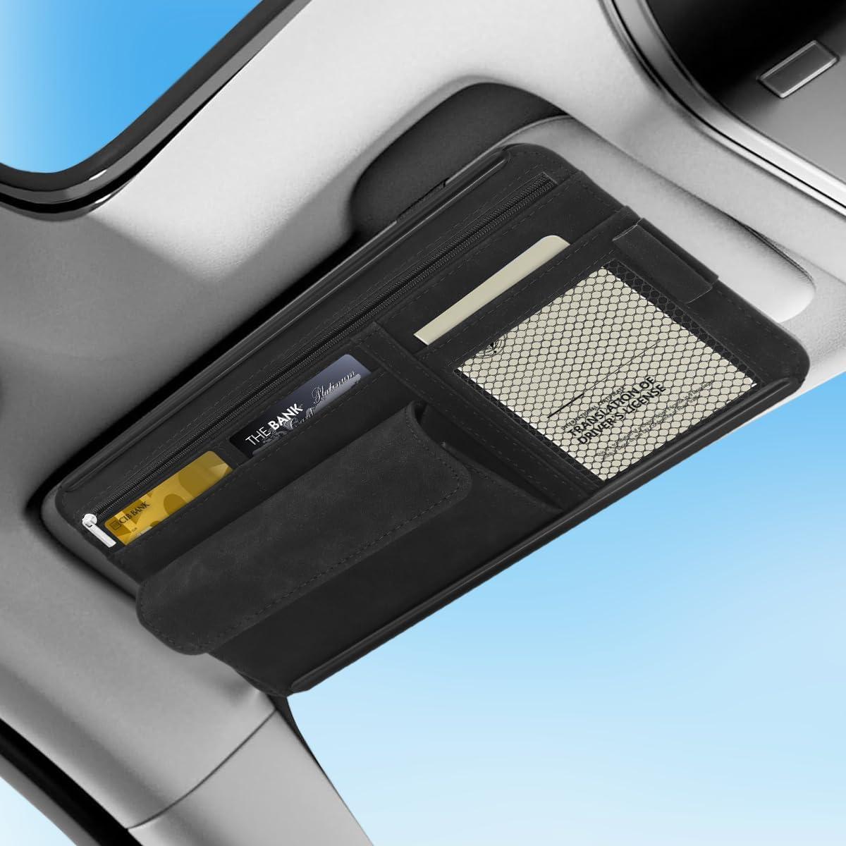 Organizador de Visera de Coche HADEEONG Negro - Multi Bolsillos