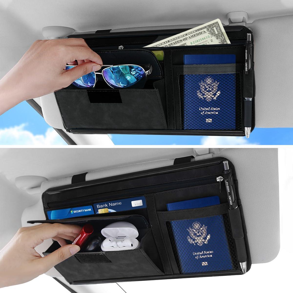 Organizador de Visera de Coche HADEEONG Negro - Multi Bolsillos