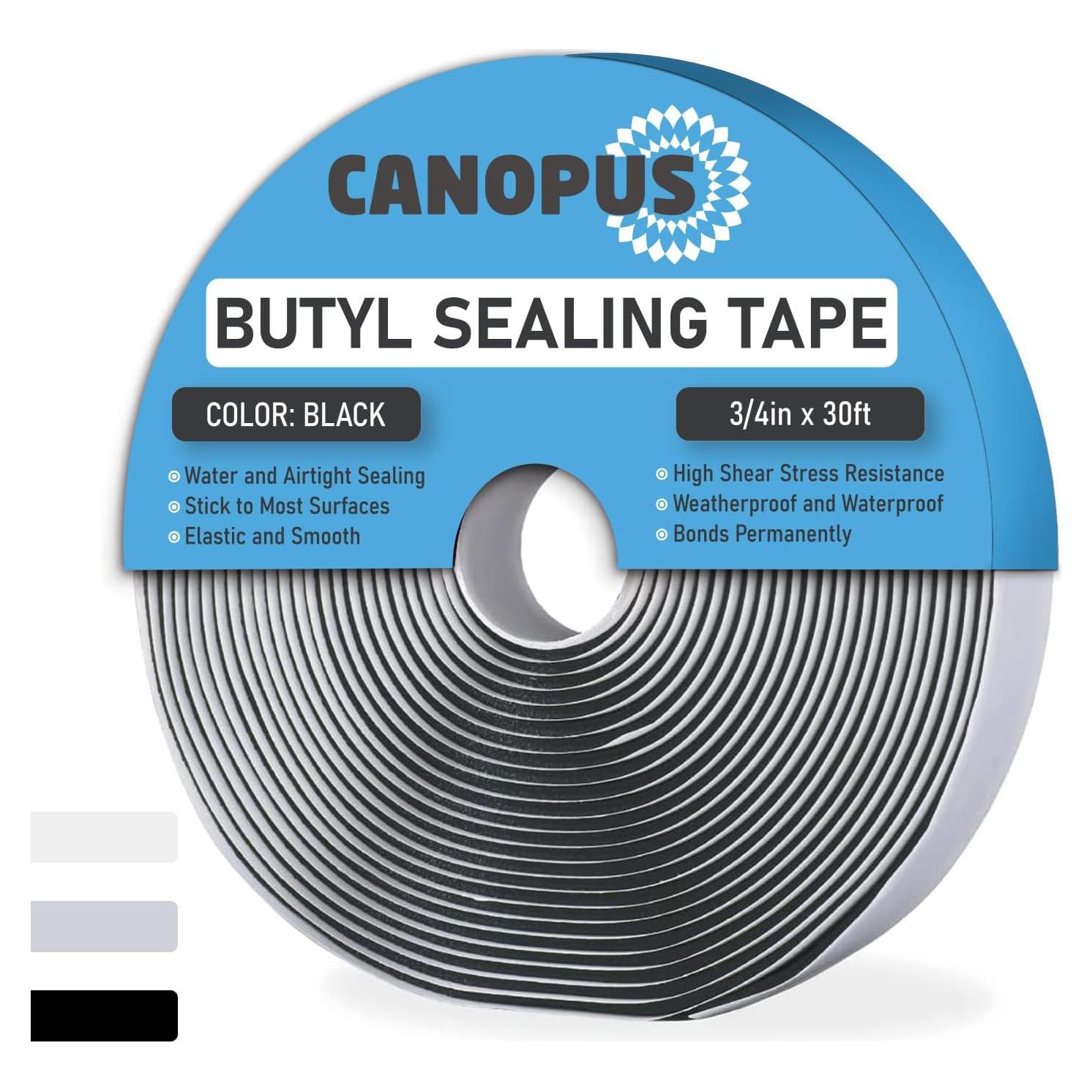 Cinta de Sellado Butílica Canopus Negra 1.9 cm x 9.14 m Impermeable